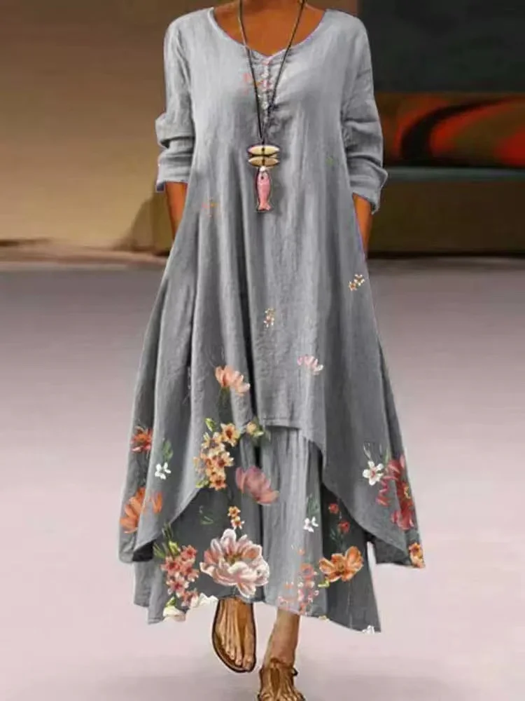 spring fall 2021 new arrivals women clothes maxi floral elegant casual boho dress ladies fashion dresses plus size club dress