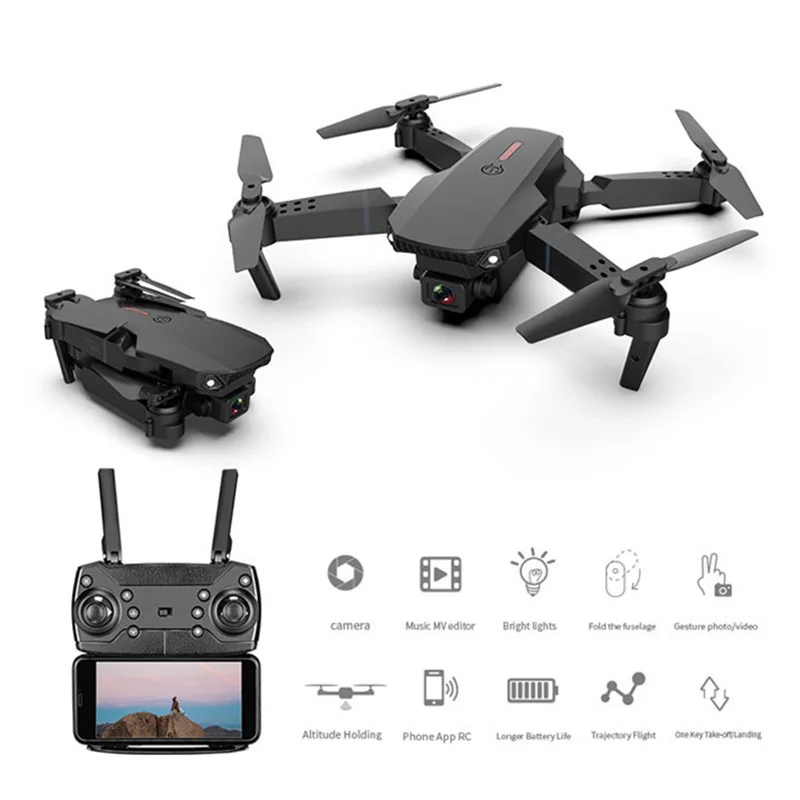Mini Drones With Camera Drones Dual  HD Camera and Wide-Angle Live Video Guadcopter Mini E88 Drone HD Camera