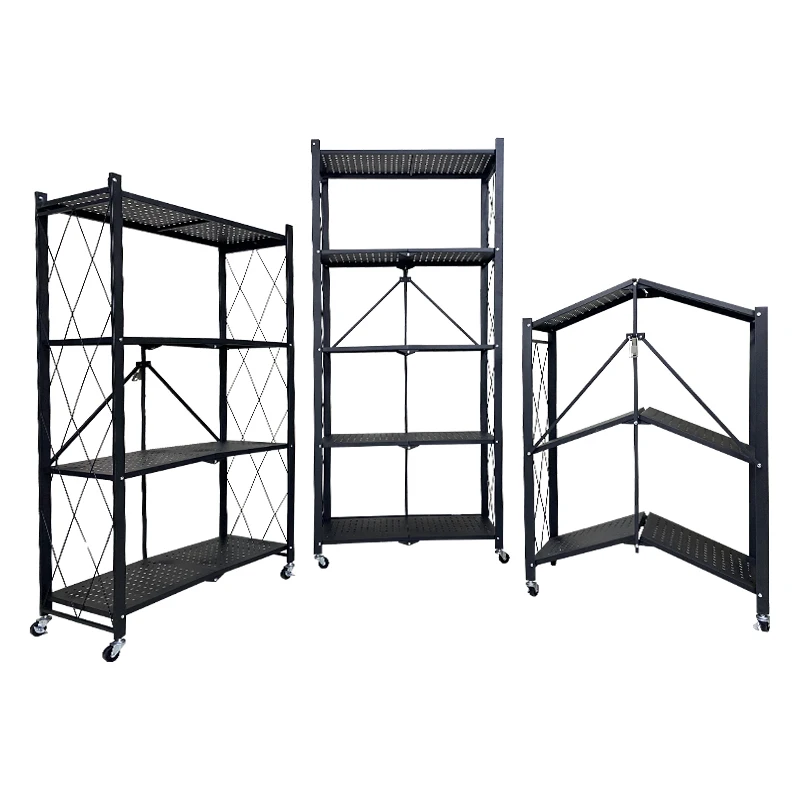 estante de almacenamiento plegable 3/4/5 layers  No Assembly  Folding  Kitchen Steel Storage Shelf Rack on Wheels