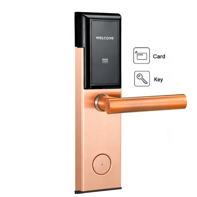 Free Software Electronic RFID Card Key Hotel Door Lock with Card and Manual Key