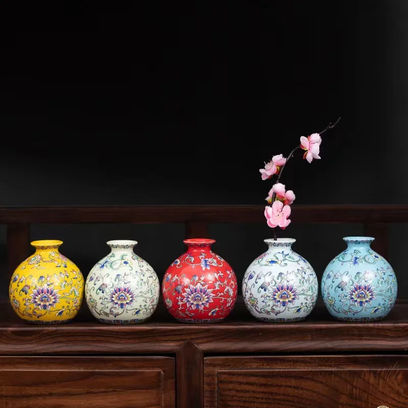 Ceramic enamel miniature flower vase Wholesale Tea set decoration Hydroponic pottery pot Home