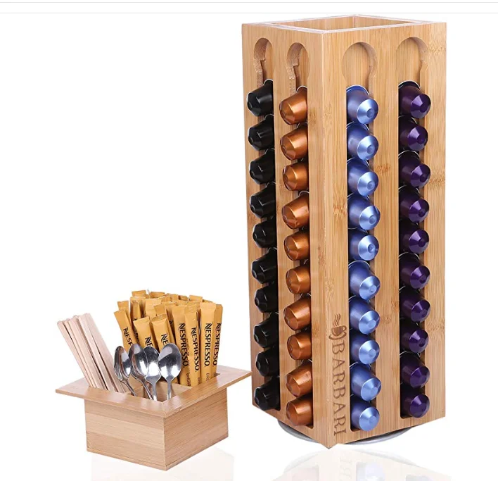 natural bamboo Nespresso coffee capsules holder rack bamboo wood organizer coffee pods holder rack k-cup pods rack box
