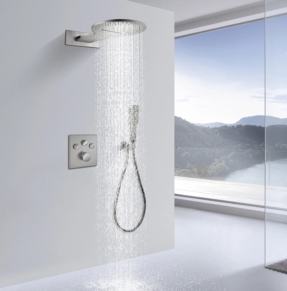 Embedded Concealed Shower Set with Thermostatic Three-Function Rotary Switch, Featuring Cascading Waterfall, Circular Design