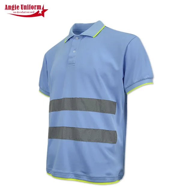 oem summer blue hi vis police workwear  printing logo shirt construction uniform Safety reflective polo tshirt