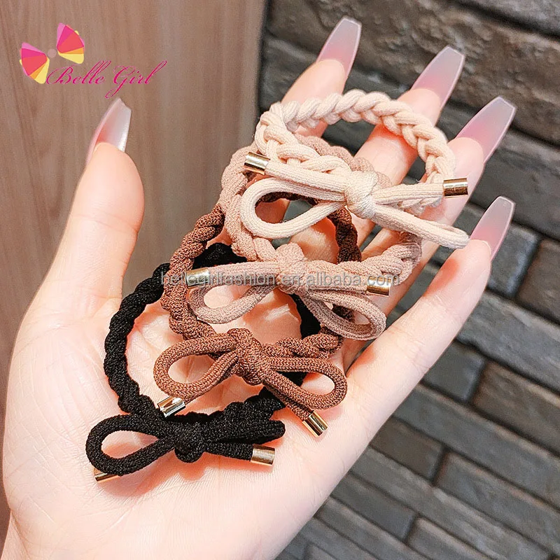 BELLEGIRL wholesale free sample fashion hair bands for women kids multi solid high quality polyester elastic twist hair ties