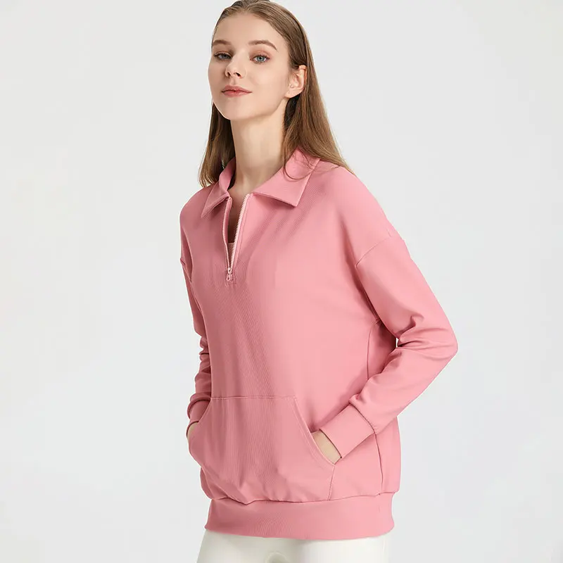 Latest Autumn Loose Women Half Zipper Equestrian Hoodies Polo Neck Sports Horse Riding Tops Big Pockets Equestrian Clothing