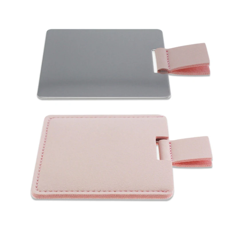 Customized logo portable pocket makeup mirror small pu square makeup mirror