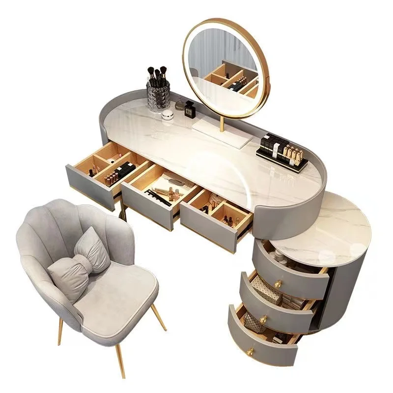 Modern Dresser For Bedroom Simple Makeup Dressing Table With Led Mirror Makeup Vanities Furniture Rock Plate Top