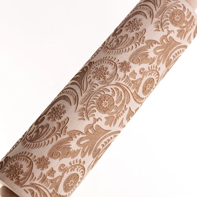 Wholesale Kitchen Wooden Rolling Pins Patterned Roller Embossing for Fondant Cake