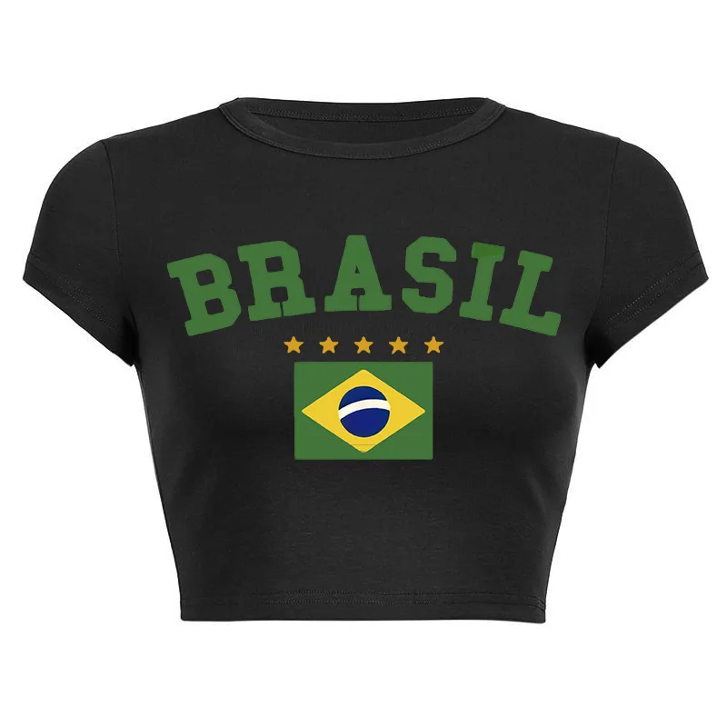 Custom 60% Cotton 40% Polyester Women Short Tee Outfits 3D Embroidery Letter Print Custom Blank Crop Tops Fitness tank Top