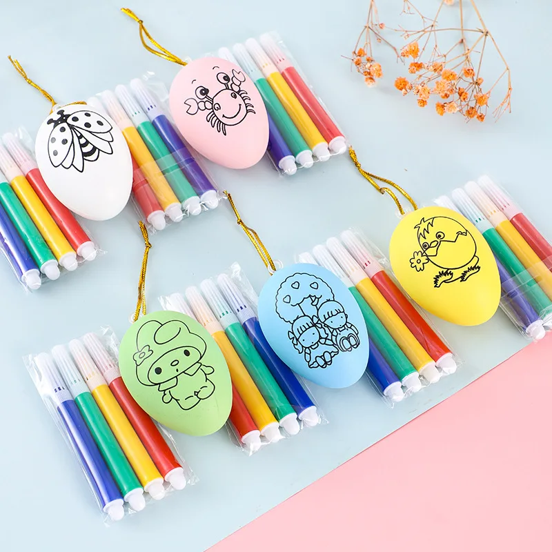 Kids Toys Assorted Colors Diy Cartoon Painting Plastic Easter Eggs Kit For Easter Party Decoration Supplies