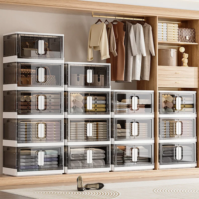 70CM wide side open door storage cabinet Toys and Clothes Closet Organizer Collapsible and Stackable Sundries Storage Bins