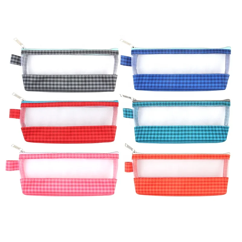 Wholesale Mesh Pencil Case Clear Nylon Pen Bag School Stationery Pouch Custom Makeup Tool Bag Office Storage Pouch