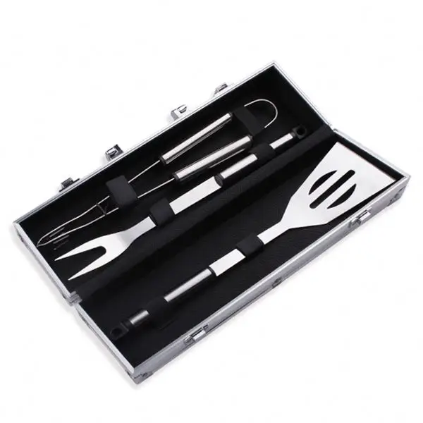 Amazon hot sale 3pcs SS handle barbecue kit with aluminum case