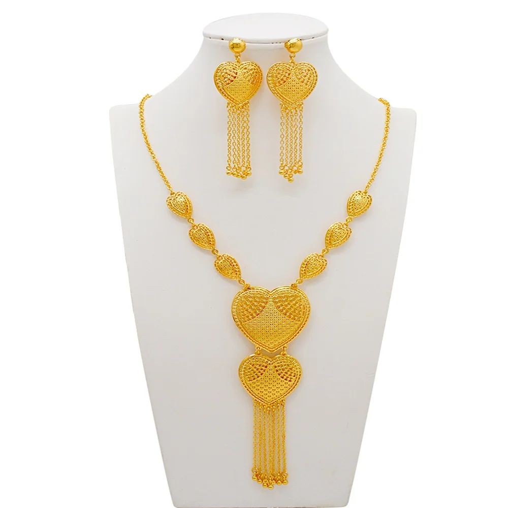 Earrings for women fashion jewelry wedding gift Copper jewelry from India gold plated Dubai Bridal jewelry set