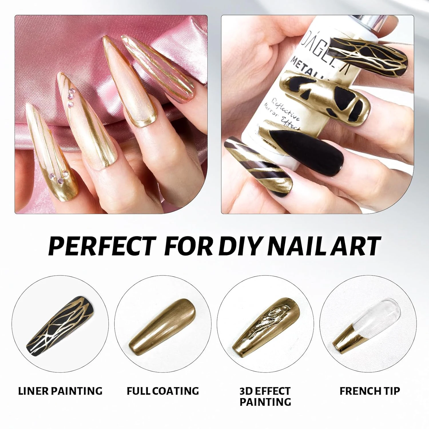 Factory Wholesale Hot Sale 10ml Nail Metal Wire Glue Gold Silver Metal Wire High-Density Hook Edge Color Painting Metal Glue