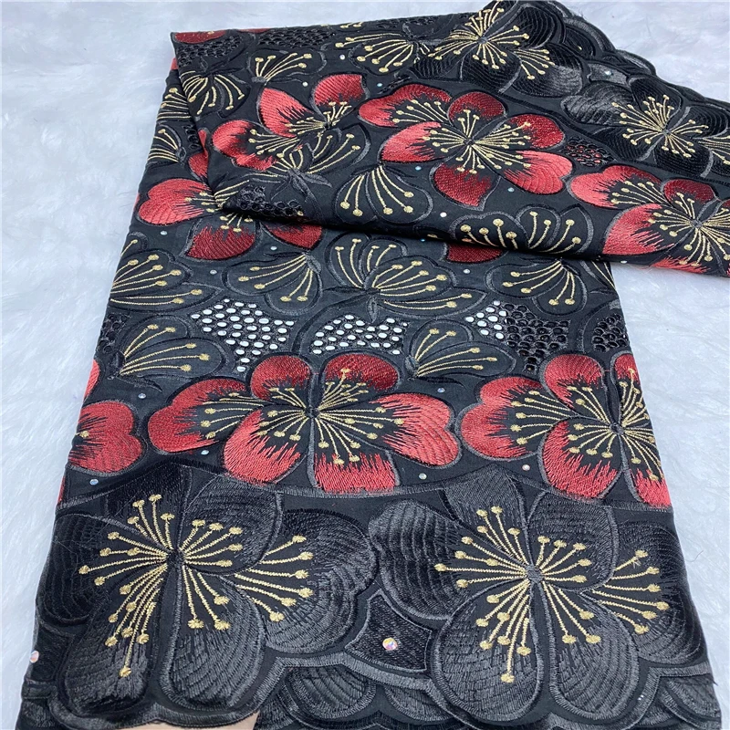 Очень милый высококачественный новейший дизайн вышивка из чистого хлопка 5 ярдов нигерийская ткань для женской и мужской одежды