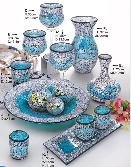 Europe Style Home Decor Handmade Craft Crackle Silver Mosaic Glass Vase Set Wholesale