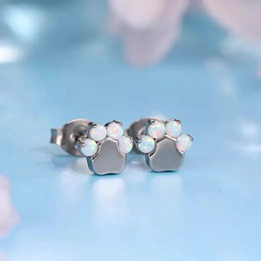 Pure titanium hypoallergenic earrings Cute cat claw and dog claw double headed earrings Perforated jewelry