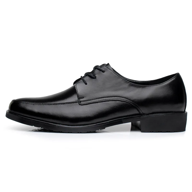 Genuine Cow Leather Men Black Anti-Slip Work professional Manager Safety Shoes for hotel staff bank staff