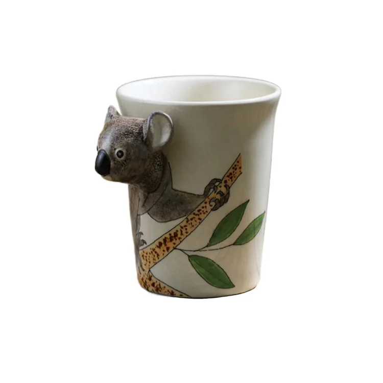 Wholesale Porcelain Sculpted Coffee Cup Ceramic 3D Animal Mugs Sleeping Lazy Koala Bear Shape Cute Mug Gifts
