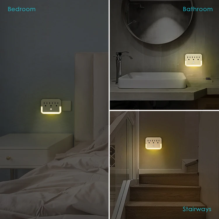 popular items white and black color wall tap smart plug night light 3 AC outlet