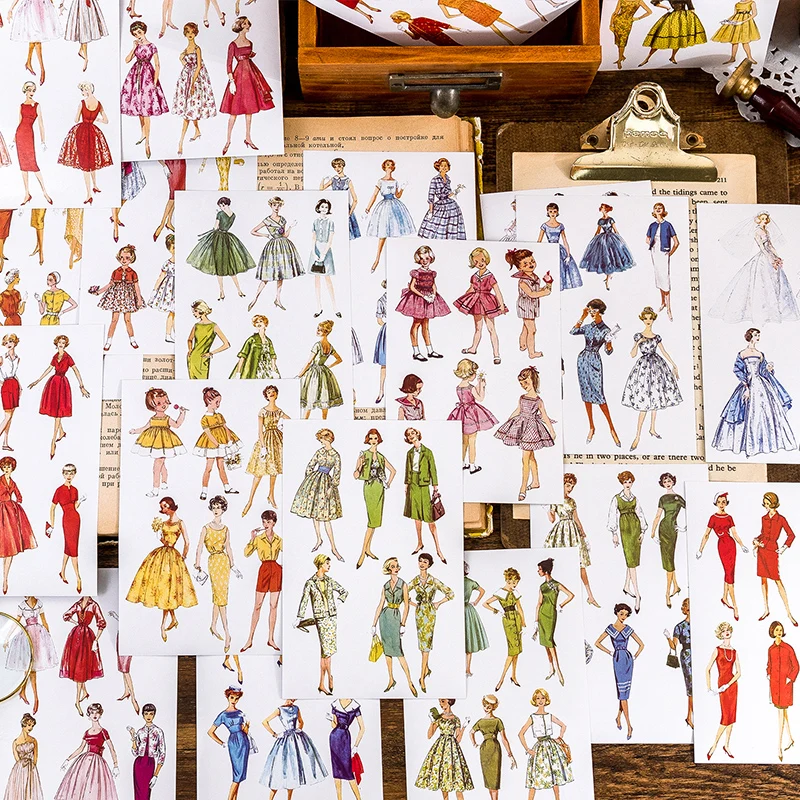 3 design 20 pcs/set stickers vintage character dress up fashion show clothes decoration waterproof stickers for Diary Scrap Book (1600561077227)