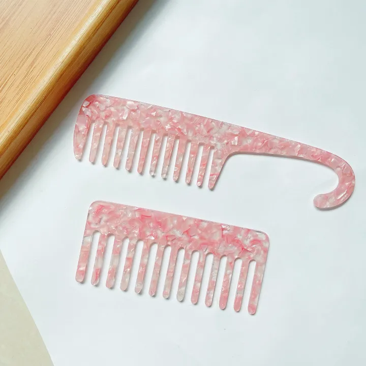 Wholesale 3Pcs Pink Personalized Wide Tooth Cellulose Acetate Comb Set