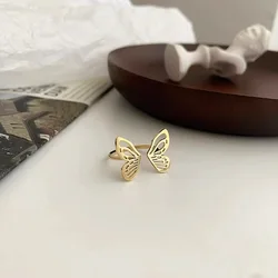18k gold plated hollow big butterfly adjustable open  rings  jelewry