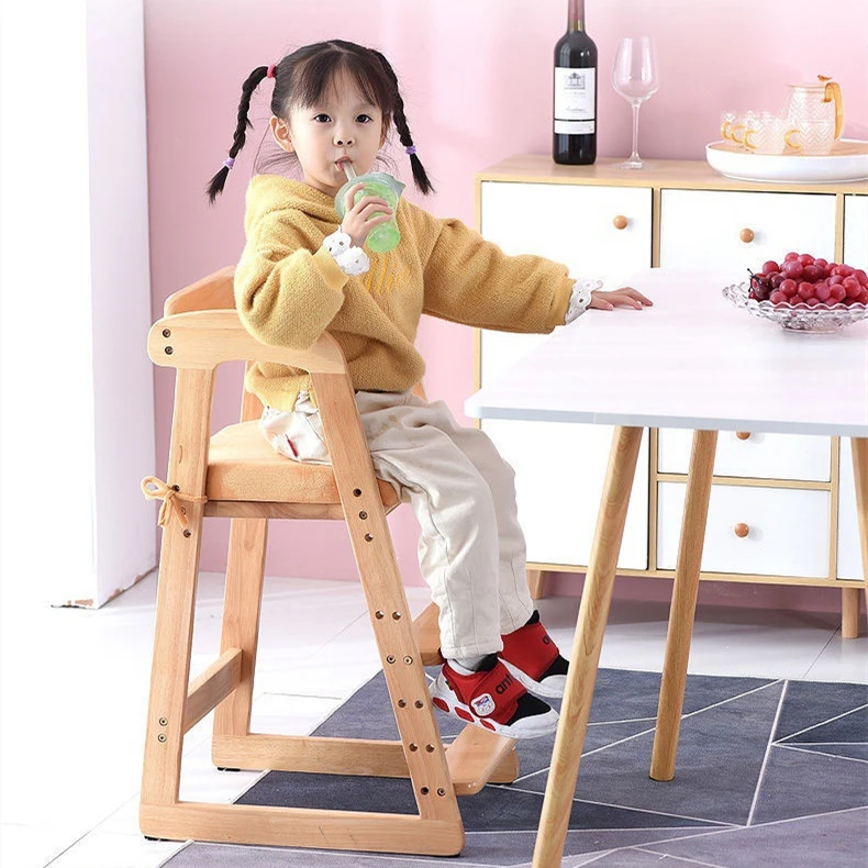 Portable Foldable High Baby Feeding Chair Solid Wooden High Chair Kid Dining Chair