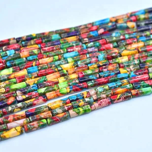 Natural Smooth Charm Gemstone   Cylinder  4*13mm Imperial Jasper Tube Sea Sediment Beads Jewelry making
