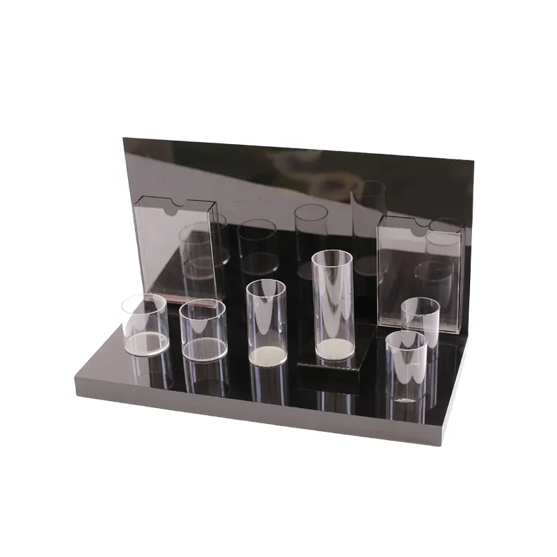 Unique Customized Design Acrylic Cosmetics Displays Stand Table Top Makeup Black Display Stand For Cosmetics Store