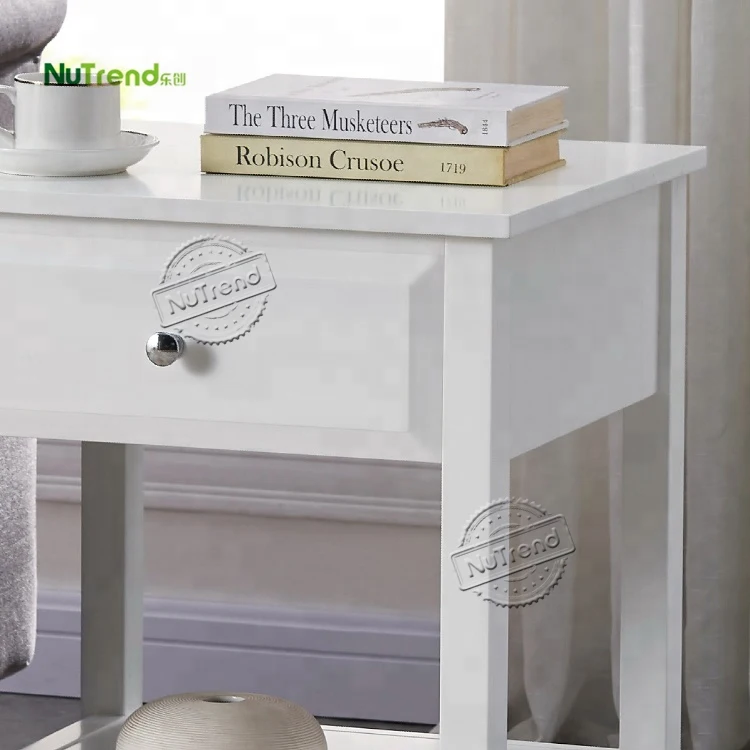 Nordic Living Room Wooden White Modern Sofa Side End Table Bedroom Retro Small Nightstand with Drawer Bedside Lamp Table