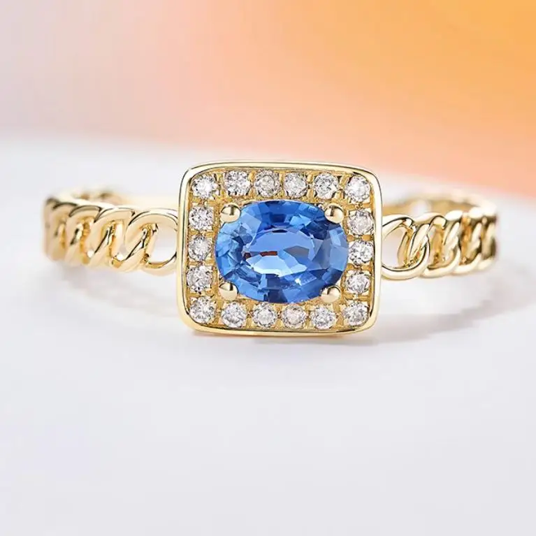 14K gold Sapphire gemstone Ring Personality band  AU585 diamond ring Fashion wedding ring