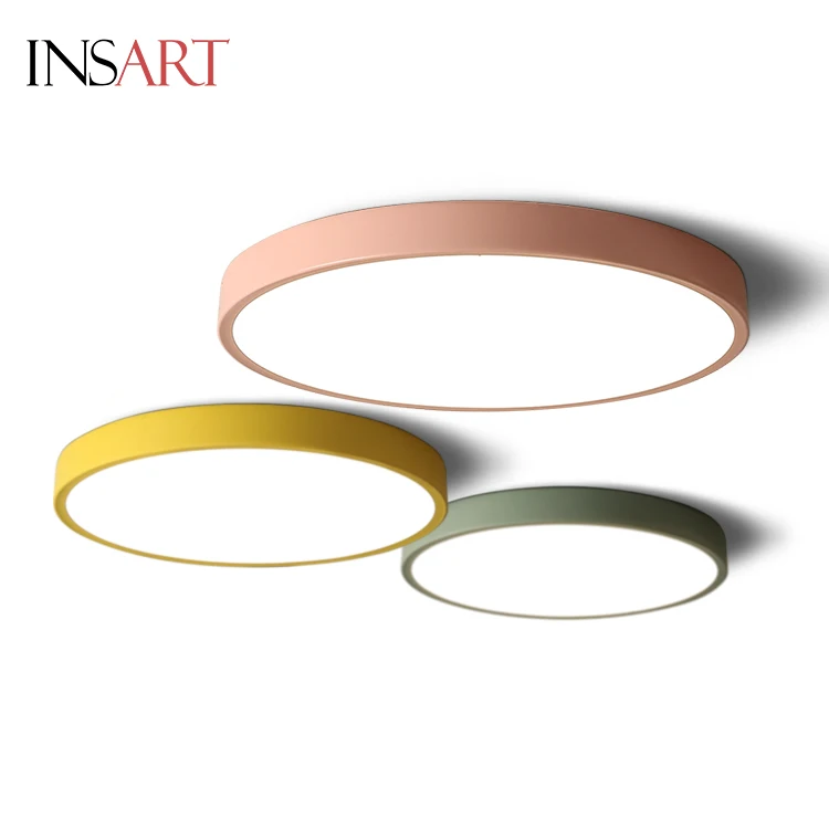  Hot Sale Nordic Simple Style Bedroom Round Shape Iron Acrylic Macaron Led Ceiling
