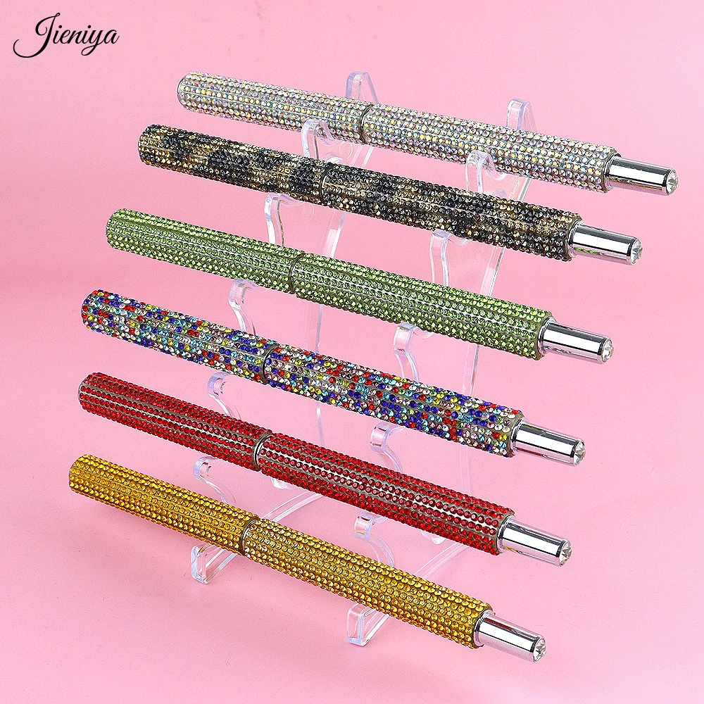 6-piece Set Fashion New Product Shiny Rose Gold Rhinestone Decorated Handle UV Gel Nail Brush Set Display Rack Boxed