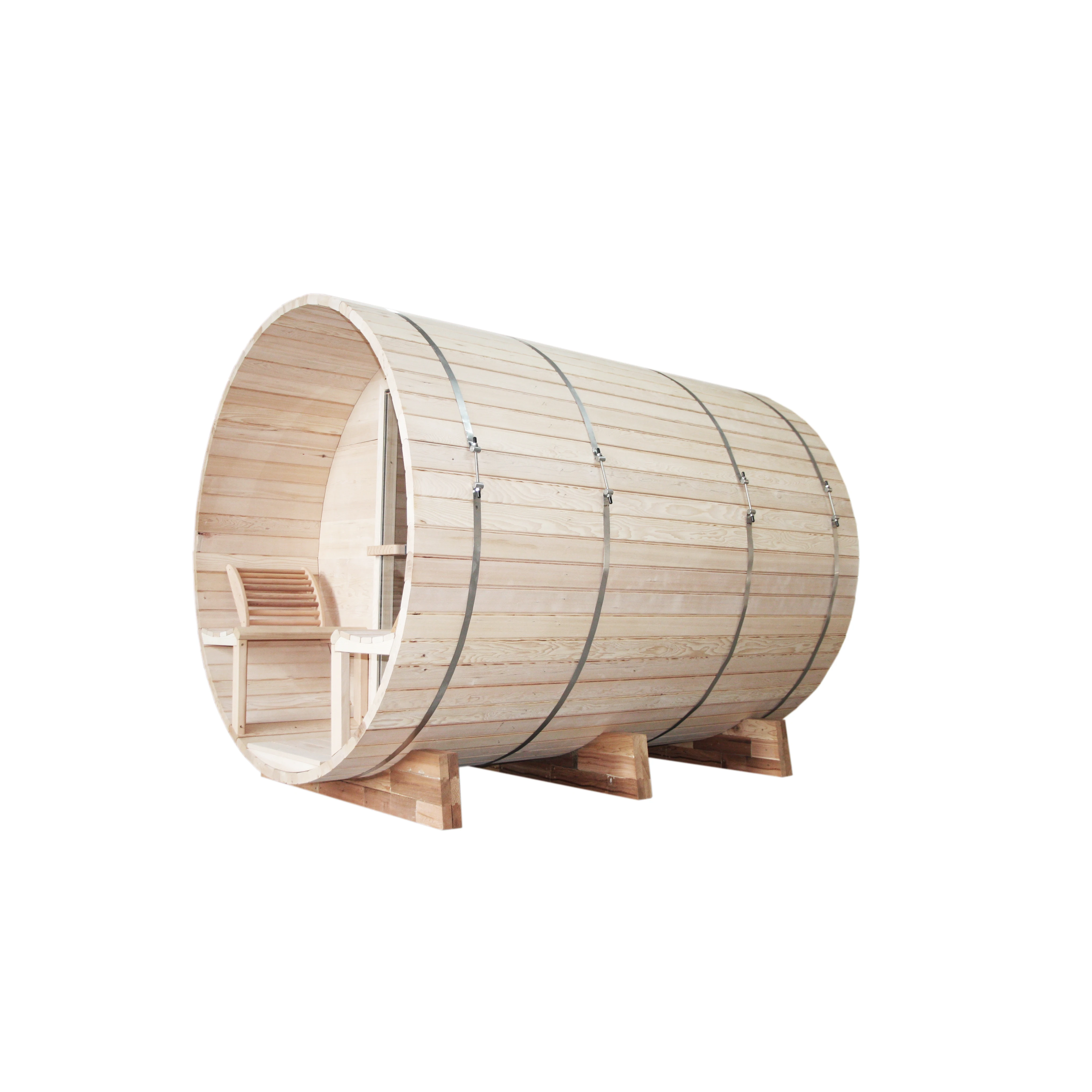 New Arrivals Outdoor Barrel Sauna 4-6 Persons Outdoor Sauna Room With Half Glass Wall
