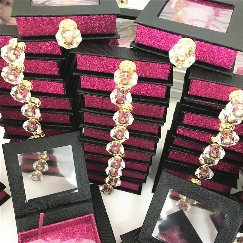 Wholesales Crystal handle NEW 25mm False Eyelashes Packaging Box Lash Boxes Custom Your Logo Fake 3d Mink Lashes Glitter Case