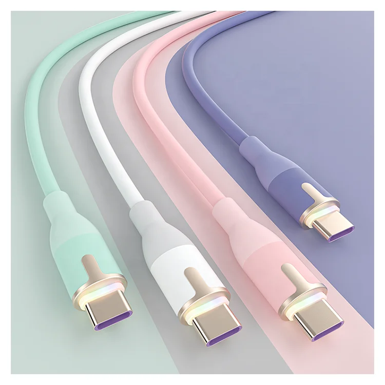 
Type c cable fast charging fully compatible 66W LED colored lights silicon usb cable for tablet/smart phone/game console 