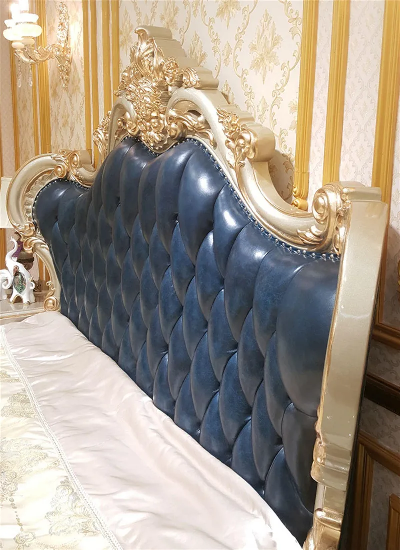 Hot selling royal luxurious king beds set Classic luxury queen size bed with high quality leather and solid wood