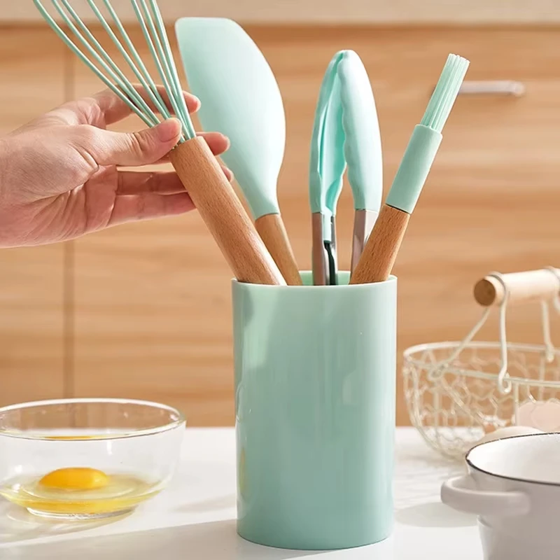 Silicone Kitchen Utensils 12 Pieces High Quality Wooden Handle Non-Stick Heat Resistant Cookware Silicone Kitchen Utensils
