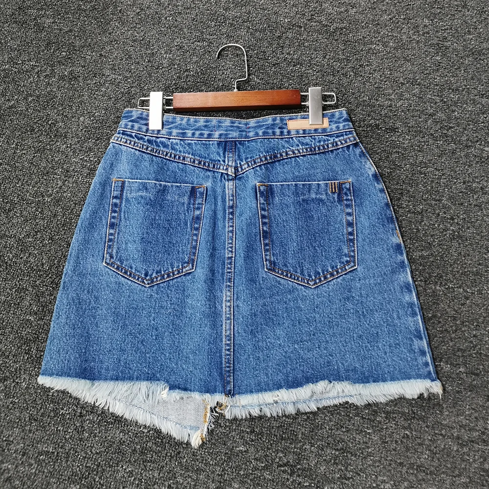
New fashion zipper ladies skirt WITH POCKET FRAYED HEM Denim Skirt WOMEN SKIRT 