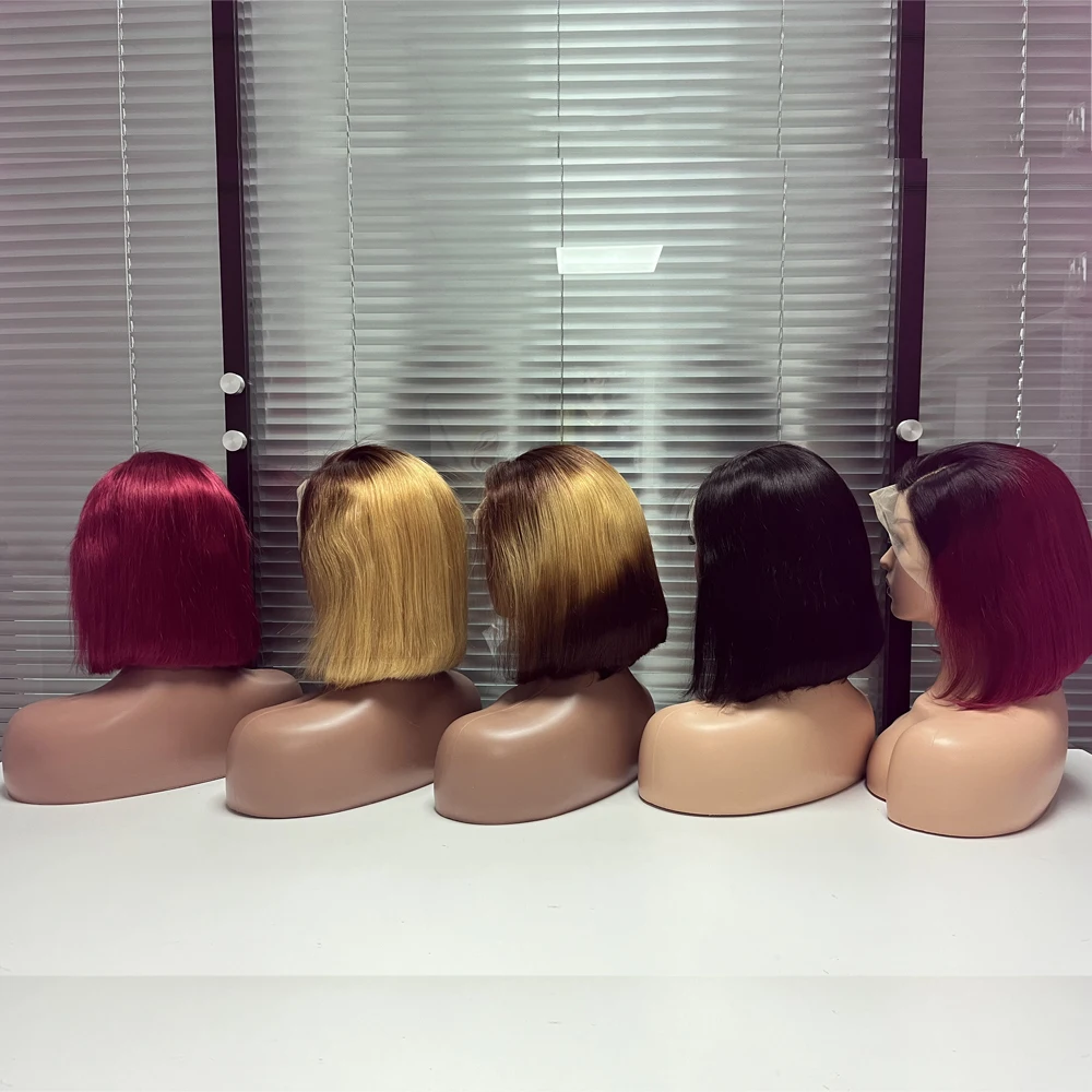 Cheap Price Colored Brazilian Hair Lace Front Short Bob Wig Virgin Remy 100% Real Human Hair Wig Bob Wigs For Black Women