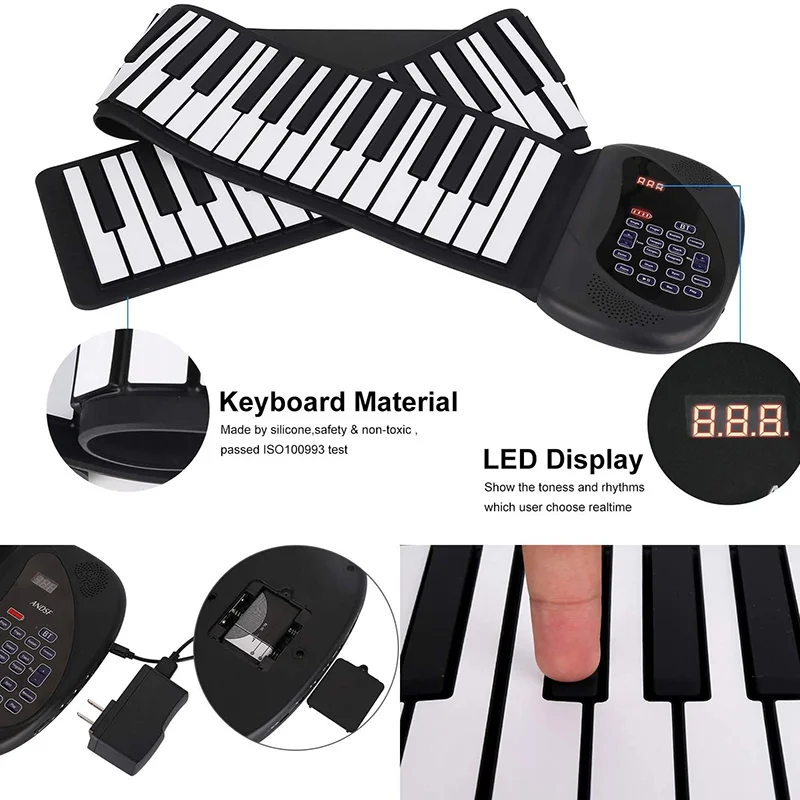 2022 hot product Rolling up 61keys piano midi hand roll foldable piano for kid to playing piano