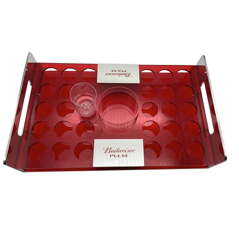 Custom Acrylic Bottle Service Tray Acrylic Shot Glasses Holder Acrylic Wine Glass Display Stand
