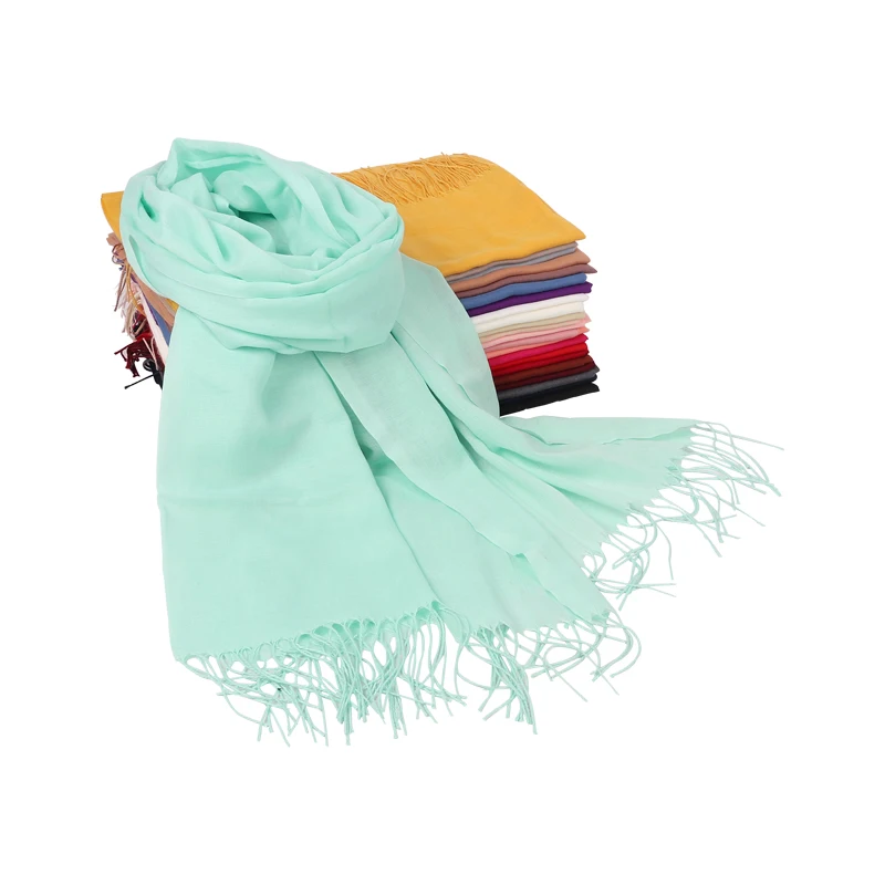 Wholesale Hijab Fashion Soft Ladies Scarves Pashmina Shawls chiffon polyest Spring Solid  Color Plain Tassel Scarf Women