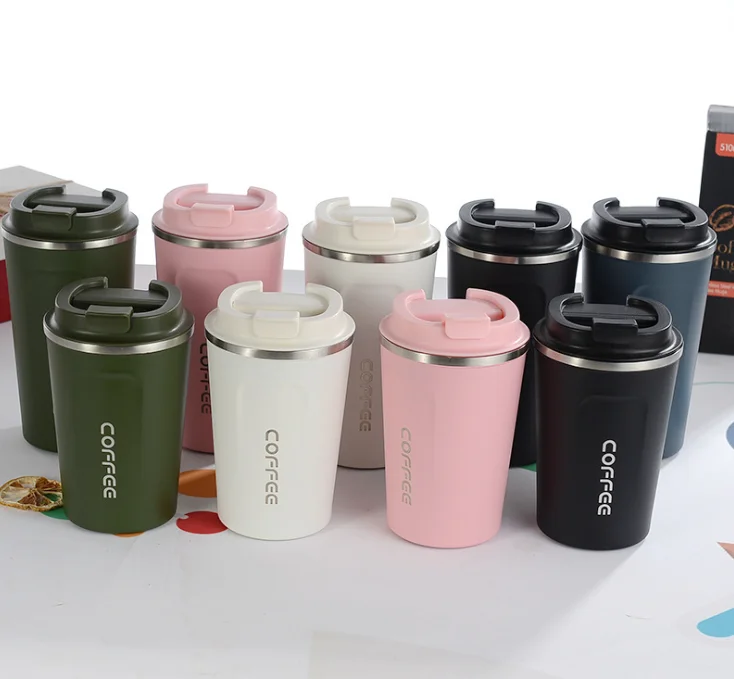 Custom logo 350/500ml double wall 18/8 stainless steel water bottle coffee mug tumbler with leak proof closed lid BPA free