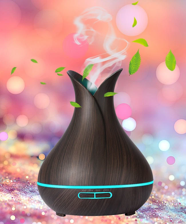 2020 400ml Vase Design Air Freshener Essential oil Diffuser Home Essence Humidifier LED Wood Aroma Diffuser Wholesaler
