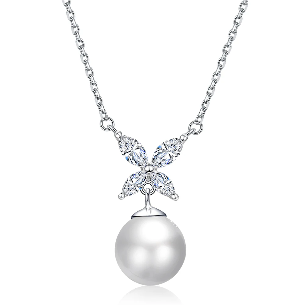 Pearl Pendant Marquise Cut Original Design White Gold Plating Women Pendant Necklaces 925 Sterling SIlver