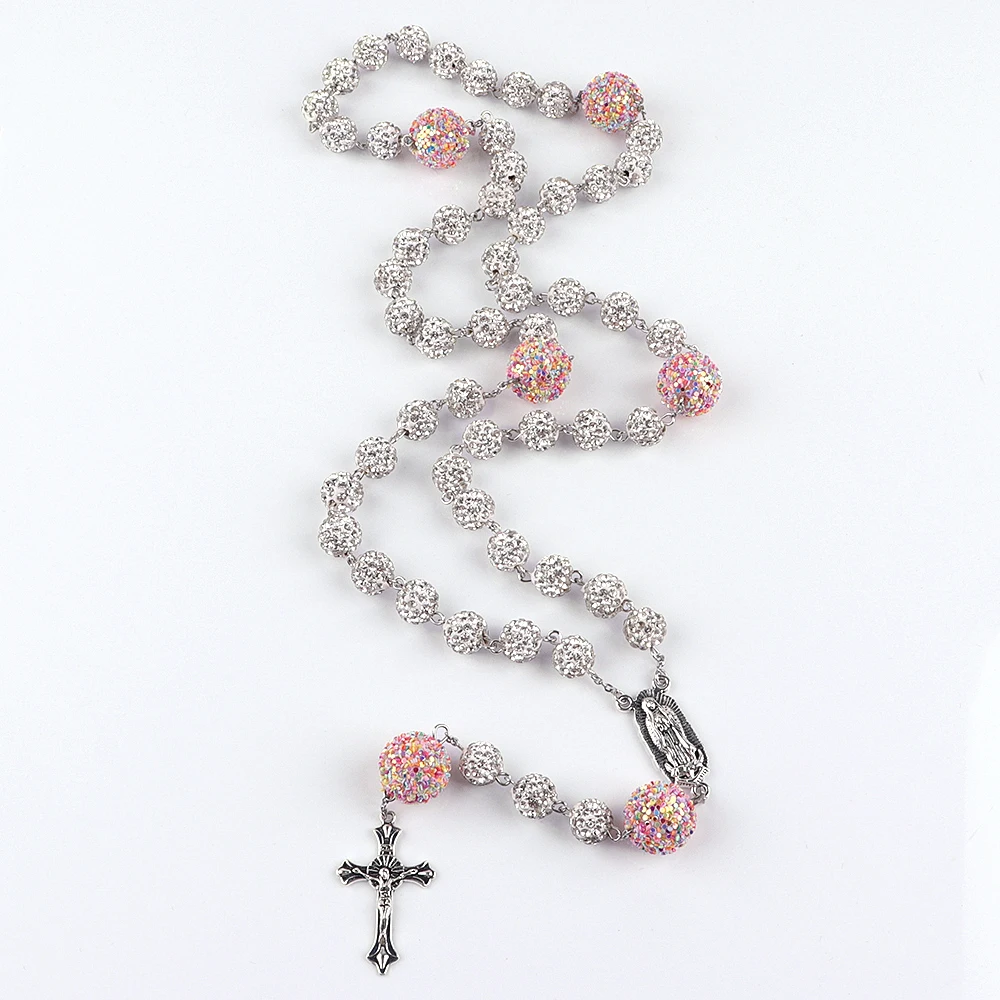 Custom Rosary Necklace six layers high quality Rhinestone Ball beads Necklace 16mm Multi-colored Rhinestone Round Beads necklace